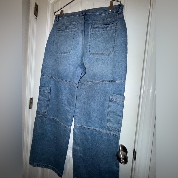 Avec Les Filles Blue Flare Wide Leg Cargo Jeans - Picture 12 of 13